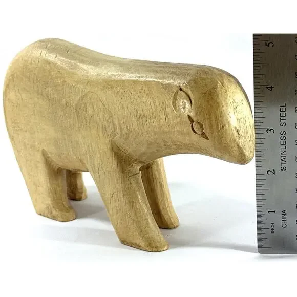 Hand Carved Wooden Bear Sculpture Folk Art Minimalist Rustic Decor 8” Long - Picture 5 of 9